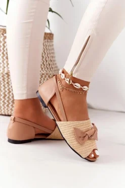 Sale Boto Płaskie Sandały Z Plecionką Lu Boo Beżowe