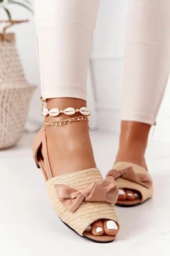 Sale Boto Płaskie Sandały Z Plecionką Lu Boo Beżowe