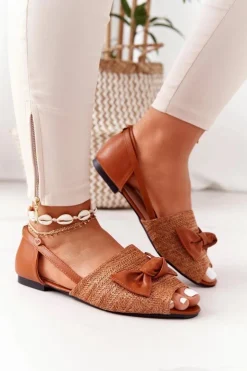 Damskie Boto Płaskie Sandały Z Plecionką Lu Boo Camel