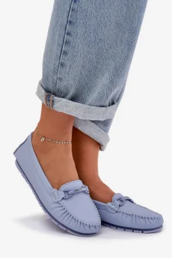 Damskie buty S.Barski Loafersy Damskie|Mokasyny Damskie Skórzane*Płaskie Skórzane Mokasyny Z Ozdobą S.Barski LR51-547 e Niebieski