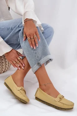 Sale Damskie buty S.Barski Płaskie Skórzane Mokasyny Z Ozdobą S.Barski LR51-547 Żółte Żółty
