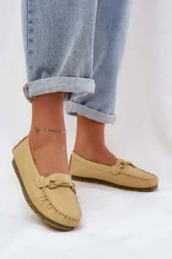 Sale Damskie buty S.Barski Płaskie Skórzane Mokasyny Z Ozdobą S.Barski LR51-547 Żółte Żółty