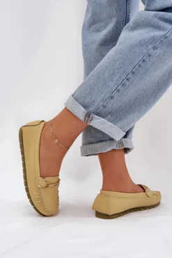 Sale Damskie buty S.Barski Płaskie Skórzane Mokasyny Z Ozdobą S.Barski LR51-547 Żółte Żółty
