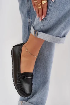 Damskie Damskie buty S.Barski Płaskie Skórzane Mokasyny Z Ozdobą S.Barski LR51-547 Czarne