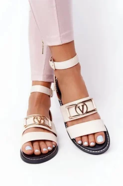 Boto Sandały Płaskie*Płaskie Skórzane Sandały Beżowe On Time