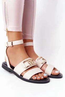 Boto Sandały Płaskie*Płaskie Skórzane Sandały Beżowe On Time