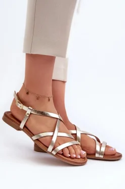 Clearance Maciejka Płaskie Skórzane Sandały Damskie 06635-25 Złote