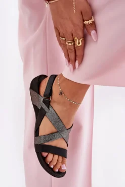 Zazoo Sandały Płaskie*Płaskie Skórzane Sandały Damskie 40032 Czarne Czarny