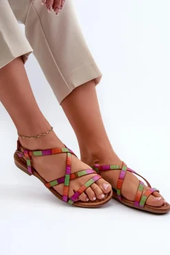 Damskie Maciejka Płaskie Skórzane Sandały Damskie 06635-39 Multikolor