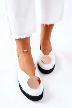 Maciejka Półbuty Skórzane|Baleriny Klasyczne*Półbuty Baleriny Na Platformie Białe 5315B-11