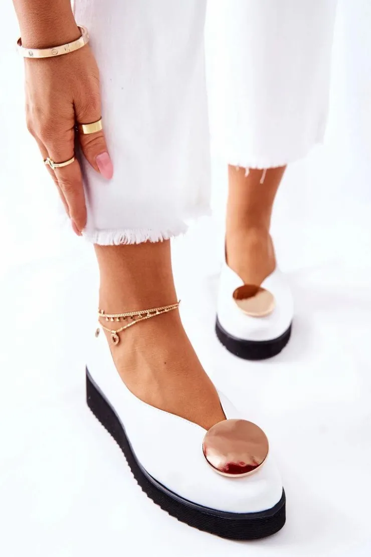 Maciejka Półbuty Skórzane|Baleriny Klasyczne*Półbuty Baleriny Na Platformie Białe 5315B-11