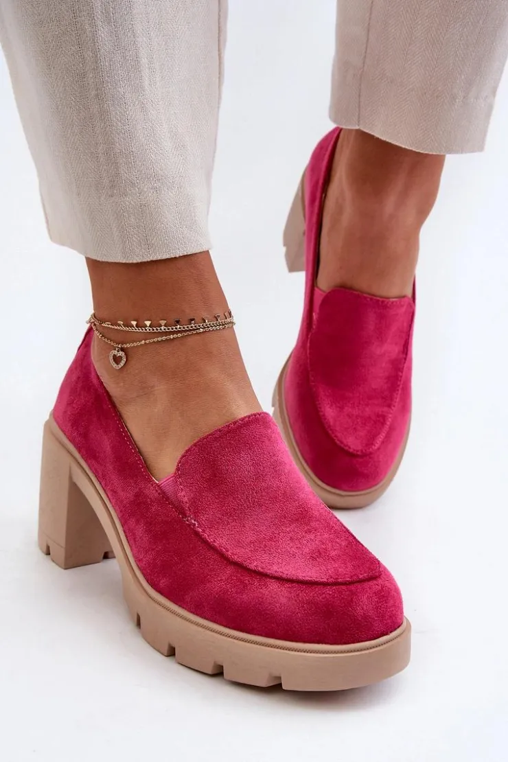Clearance Boto Półbuty Damskie Eko Zamszowe Na Obcasie i Platformie Fuksja Arablosa