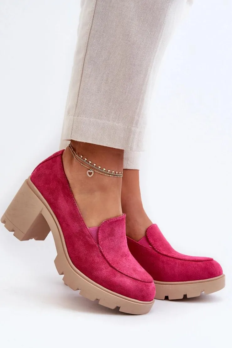 Clearance Boto Półbuty Damskie Eko Zamszowe Na Obcasie i Platformie Fuksja Arablosa
