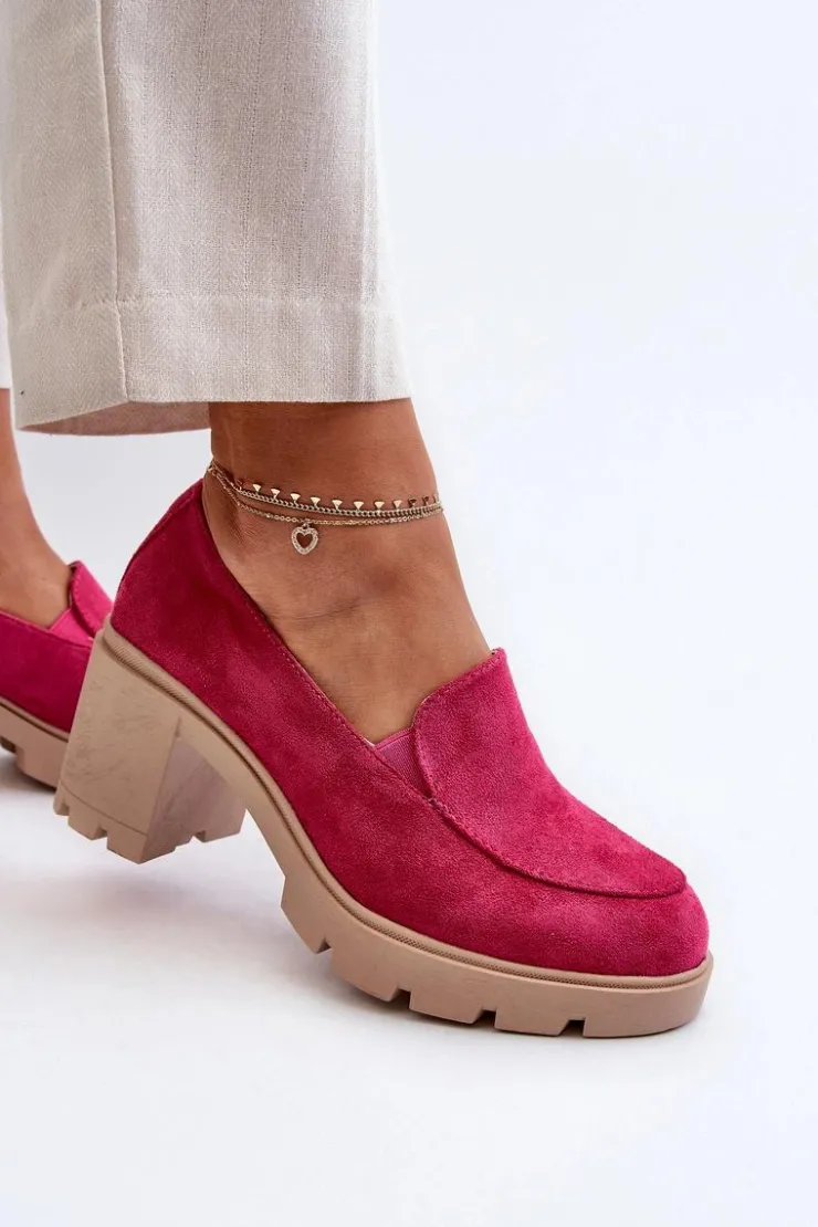 Clearance Boto Półbuty Damskie Eko Zamszowe Na Obcasie i Platformie Fuksja Arablosa