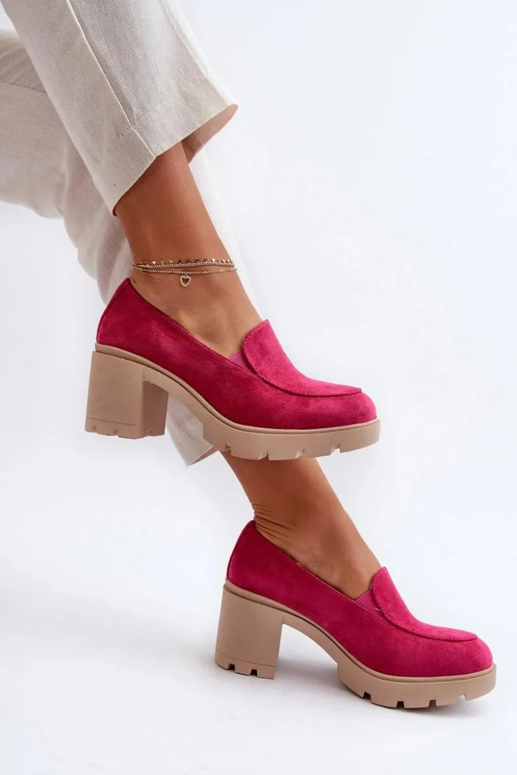 Clearance Boto Półbuty Damskie Eko Zamszowe Na Obcasie i Platformie Fuksja Arablosa
