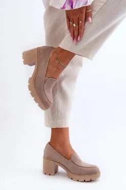 Damskie Boto Półbuty Damskie Eko Zamszowe Na Obcasie i Platformie Beżowe Arablosa