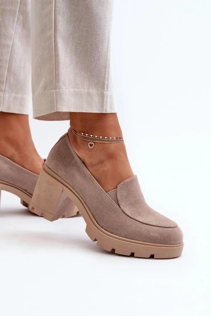 Damskie Boto Półbuty Damskie Eko Zamszowe Na Obcasie i Platformie Beżowe Arablosa