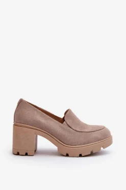 Damskie Boto Półbuty Damskie Eko Zamszowe Na Obcasie i Platformie Beżowe Arablosa