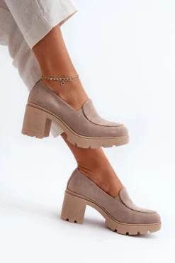 Damskie Boto Półbuty Damskie Eko Zamszowe Na Obcasie i Platformie Beżowe Arablosa