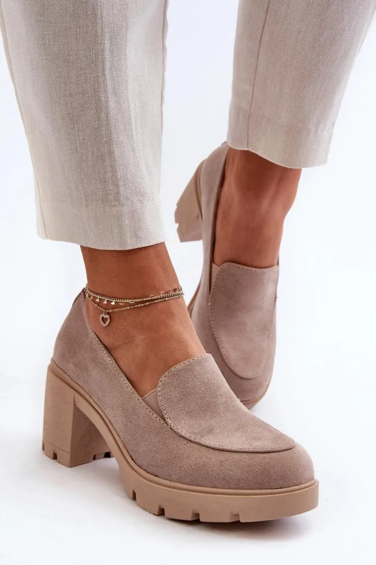 Damskie Boto Półbuty Damskie Eko Zamszowe Na Obcasie i Platformie Beżowe Arablosa