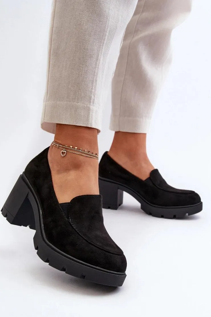 Boto Czółenka Na Platformie|Czółenka Zamszowe*Półbuty Damskie Eko Zamszowe Na Obcasie i Platformie Czarne Arablosa