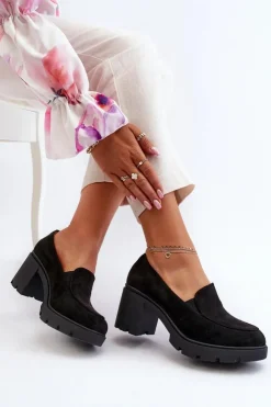 Boto Czółenka Na Platformie|Czółenka Zamszowe*Półbuty Damskie Eko Zamszowe Na Obcasie i Platformie Czarne Arablosa