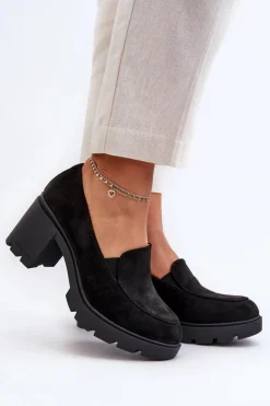 Boto Czółenka Na Platformie|Czółenka Zamszowe*Półbuty Damskie Eko Zamszowe Na Obcasie i Platformie Czarne Arablosa