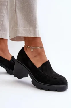 Boto Czółenka Na Platformie|Czółenka Zamszowe*Półbuty Damskie Eko Zamszowe Na Obcasie i Platformie Czarne Arablosa