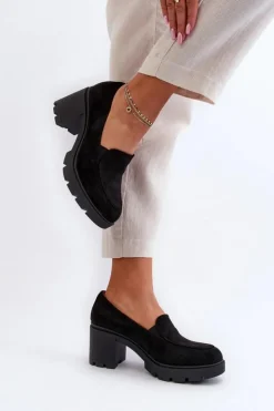Boto Czółenka Na Platformie|Czółenka Zamszowe*Półbuty Damskie Eko Zamszowe Na Obcasie i Platformie Czarne Arablosa