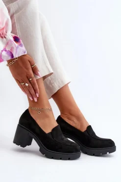 Boto Czółenka Na Platformie|Czółenka Zamszowe*Półbuty Damskie Eko Zamszowe Na Obcasie i Platformie Czarne Arablosa