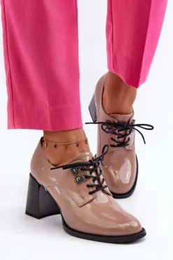 Sale Buty damskie Vinceza Półbuty Damskie Lakierowane Na Słupku Beżowe Nelione Beżowy