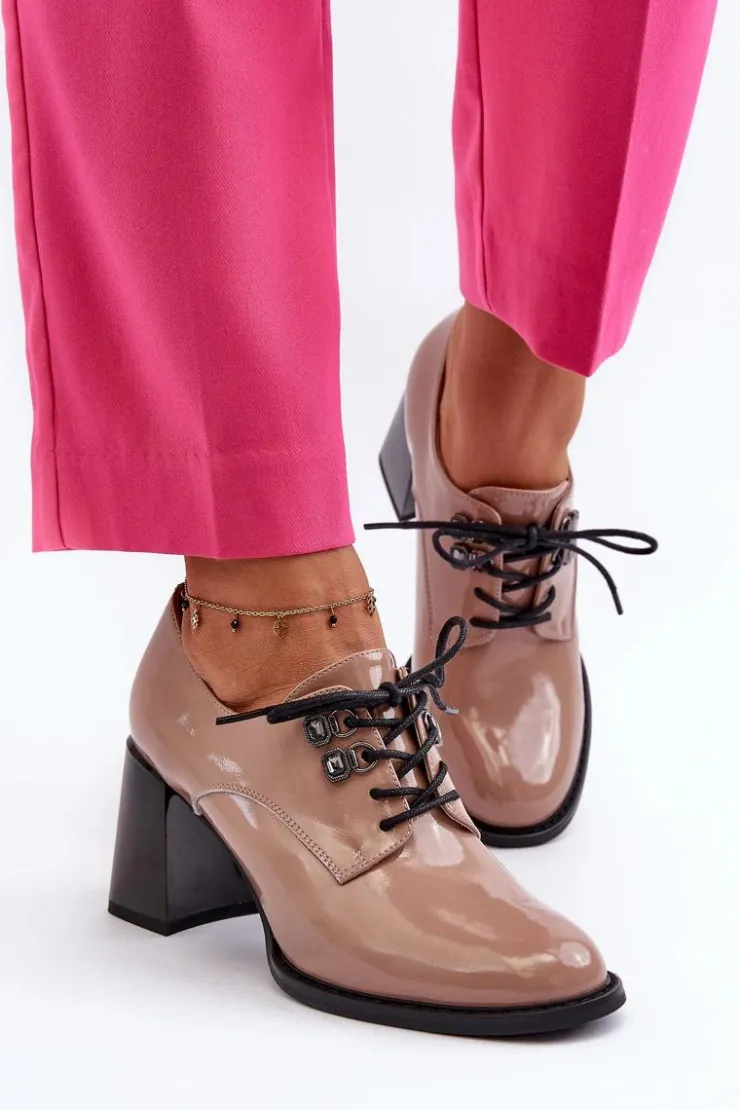 Sale Buty damskie Vinceza Półbuty Damskie Lakierowane Na Słupku Beżowe Nelione Beżowy