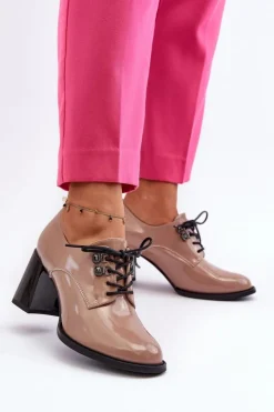 Sale Buty damskie Vinceza Półbuty Damskie Lakierowane Na Słupku Beżowe Nelione Beżowy