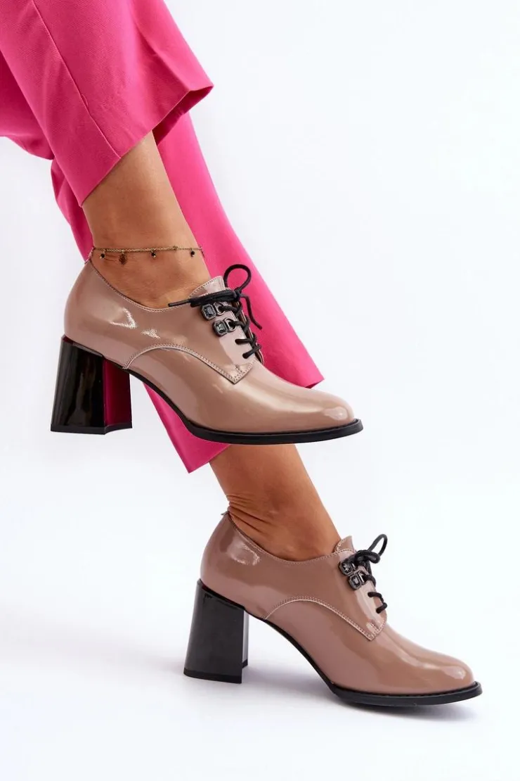 Sale Buty damskie Vinceza Półbuty Damskie Lakierowane Na Słupku Beżowe Nelione Beżowy