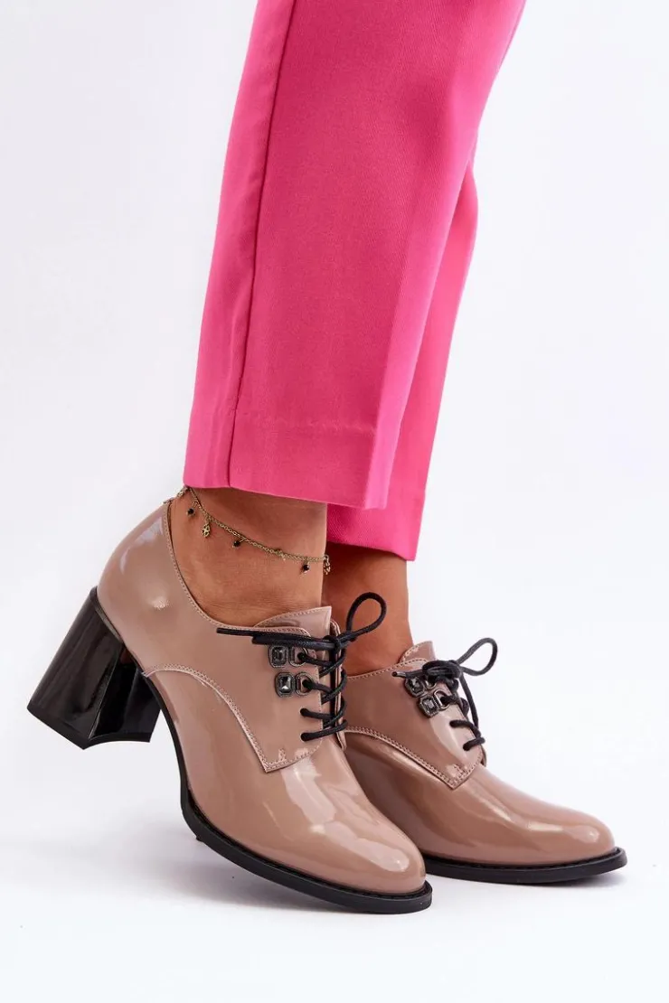 Sale Buty damskie Vinceza Półbuty Damskie Lakierowane Na Słupku Beżowe Nelione Beżowy