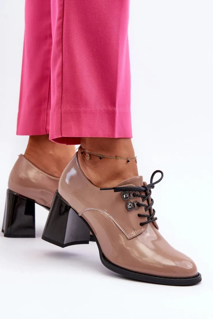 Sale Buty damskie Vinceza Półbuty Damskie Lakierowane Na Słupku Beżowe Nelione Beżowy