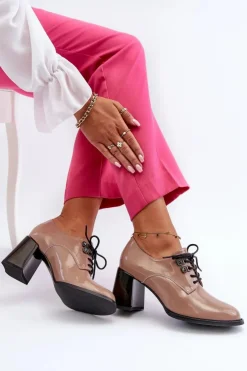 Sale Buty damskie Vinceza Półbuty Damskie Lakierowane Na Słupku Beżowe Nelione Beżowy