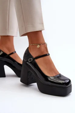 Damskie Big Star Shoes Półbuty Damskie Lakierowane Na Platformie I Słupku Big Star NN274004 Czarne