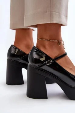 Damskie Big Star Shoes Półbuty Damskie Lakierowane Na Platformie I Słupku Big Star NN274004 Czarne