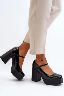 Damskie Big Star Shoes Półbuty Damskie Lakierowane Na Platformie I Słupku Big Star NN274004 Czarne