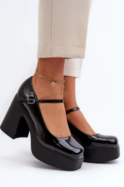 Damskie Big Star Shoes Półbuty Damskie Lakierowane Na Platformie I Słupku Big Star NN274004 Czarne