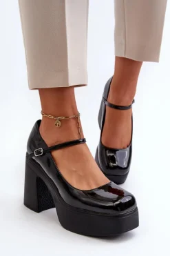 Damskie Big Star Shoes Półbuty Damskie Lakierowane Na Platformie I Słupku Big Star NN274004 Czarne