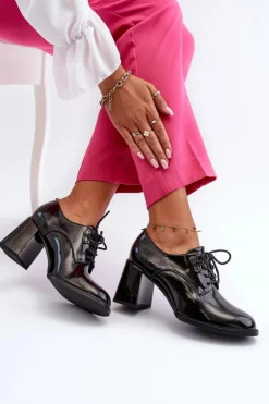 Damskie Buty damskie Vinceza Półbuty Damskie Lakierowane Na Słupku Czarne Nelione