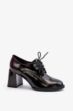 Damskie Buty damskie Vinceza Półbuty Damskie Lakierowane Na Słupku Czarne Nelione