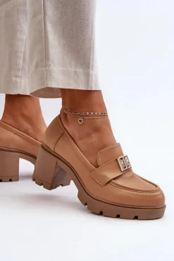 Damskie Boto Półbuty Damskie Na Masywnym Obcasie Z Ozdobą Camel Ranunca