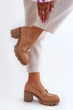 Damskie Boto Półbuty Damskie Na Masywnym Obcasie Z Ozdobą Camel Ranunca