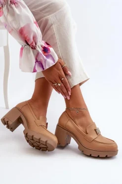 Damskie Boto Półbuty Damskie Na Masywnym Obcasie Z Ozdobą Camel Ranunca