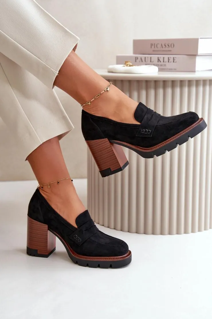 Best Buty damskie Vinceza Półbuty Damskie Na Obcasie Słupku Z Eko Zamszu Czarne Vinceza 58105