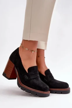 Best Buty damskie Vinceza Półbuty Damskie Na Obcasie Słupku Z Eko Zamszu Czarne Vinceza 58105