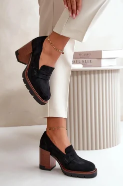 Best Buty damskie Vinceza Półbuty Damskie Na Obcasie Słupku Z Eko Zamszu Czarne Vinceza 58105